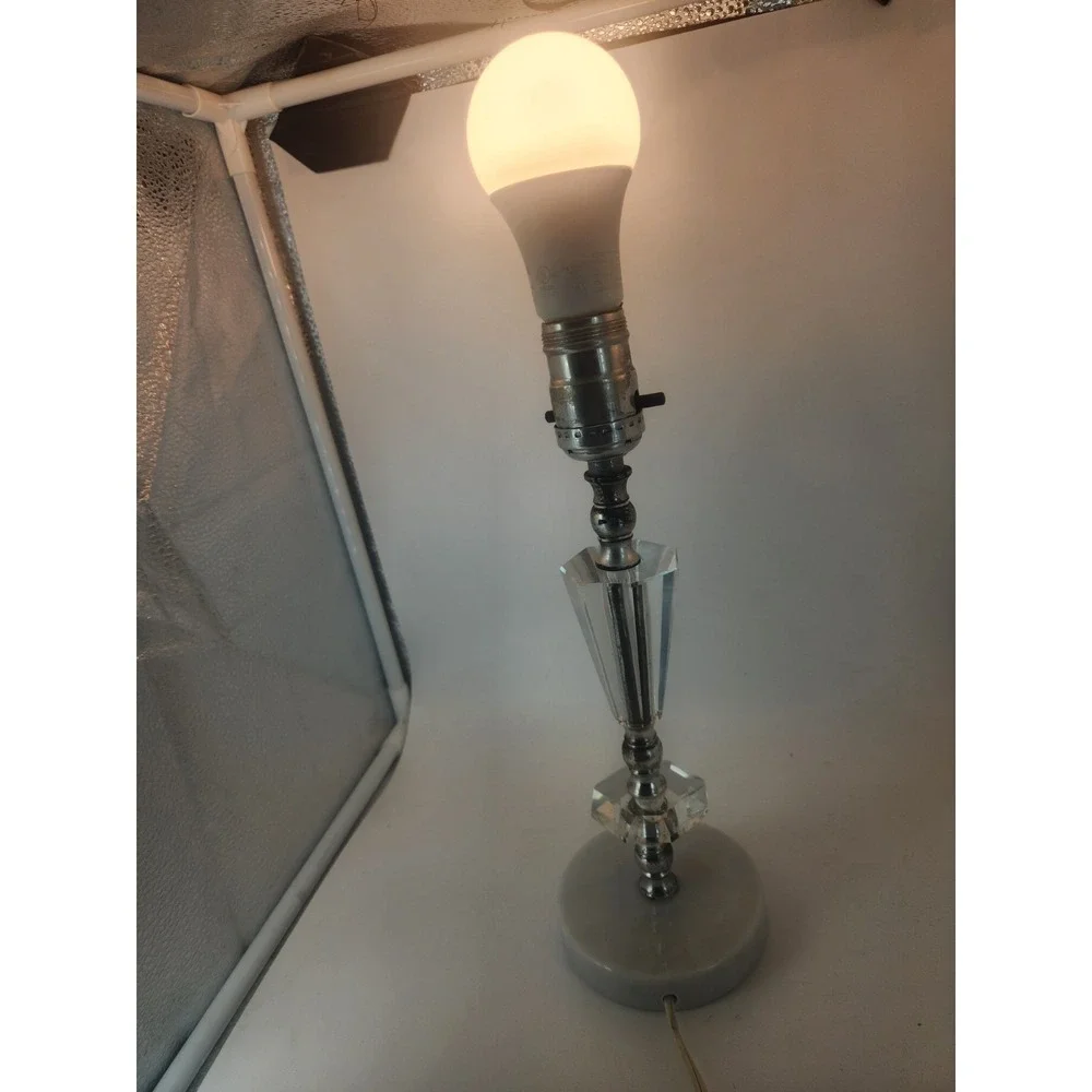 Mid Century Faceted Crystal Boudoir Lamp Night Stand‎ Vintage Marble Base